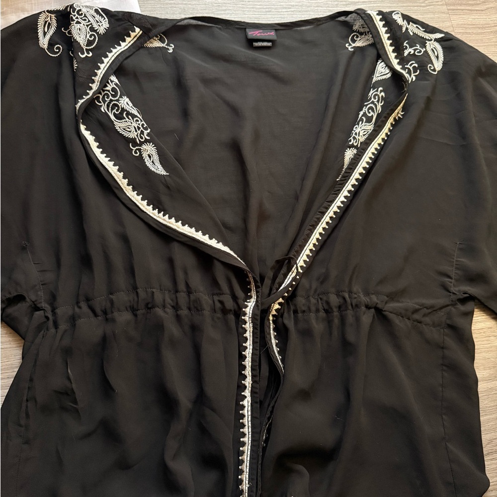 Black Embroidered throw over ties in front